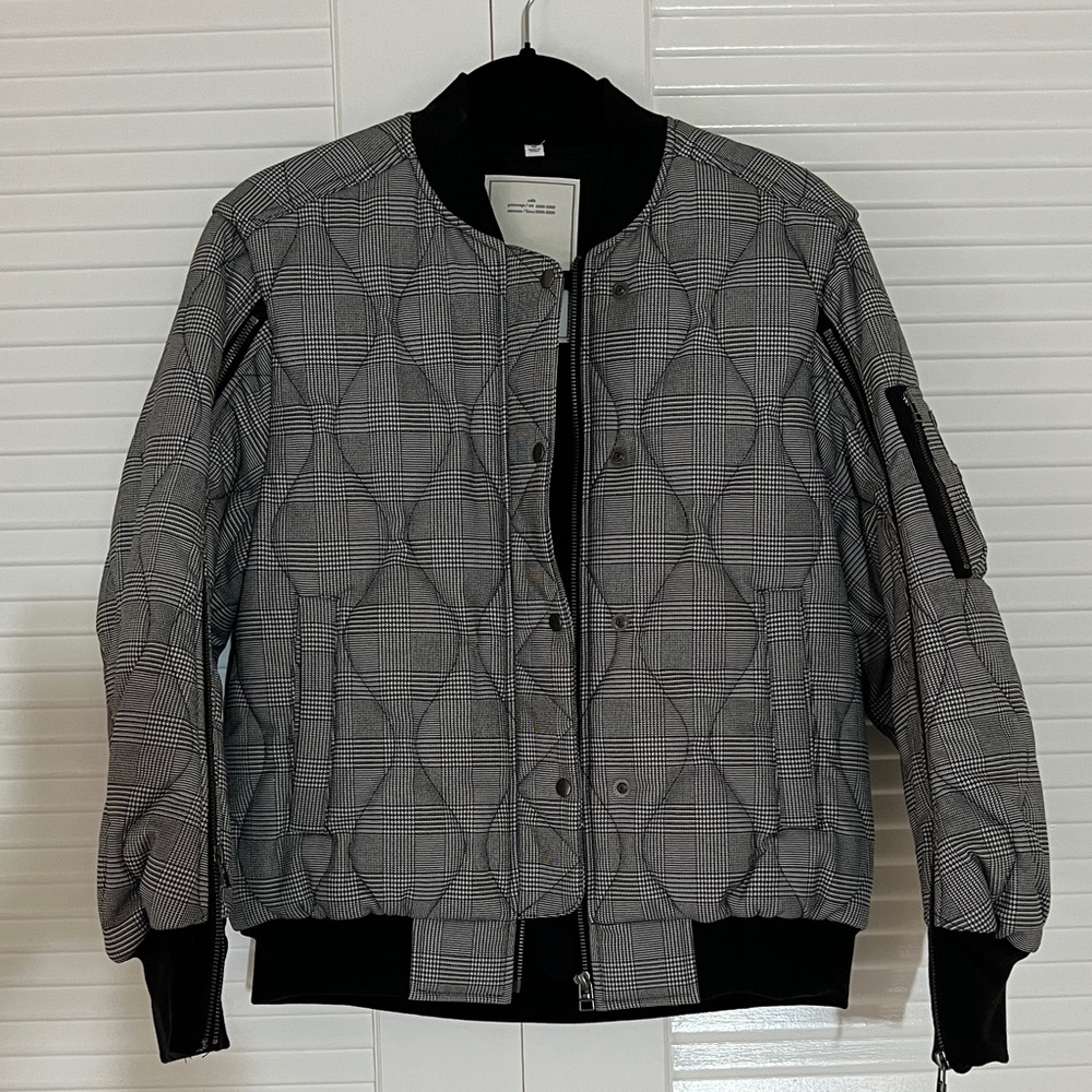Rokh GU and Gray Quilted Bomber Jacket with sleeve zipper